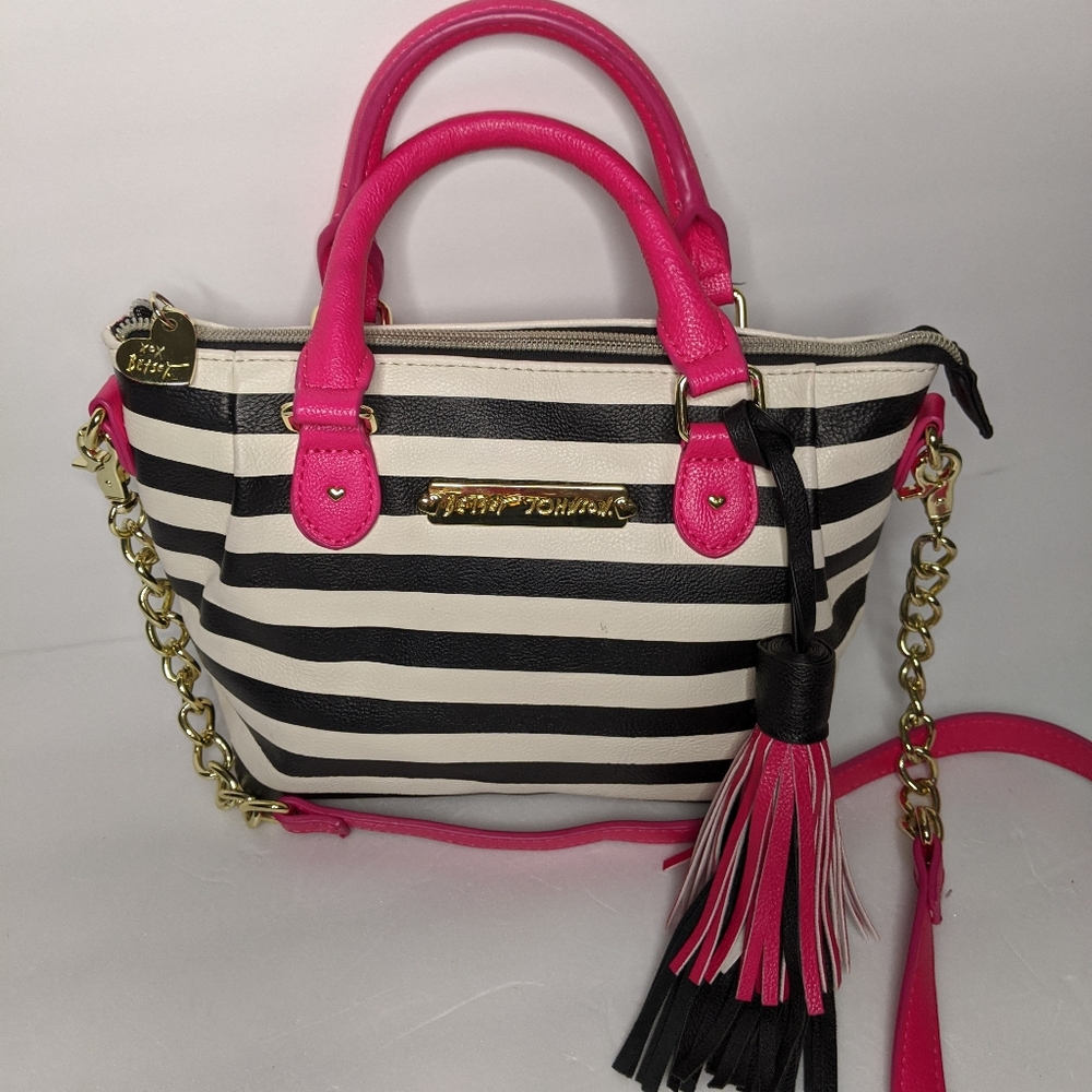 Betsey Johnson neon pink and stripped mini tote